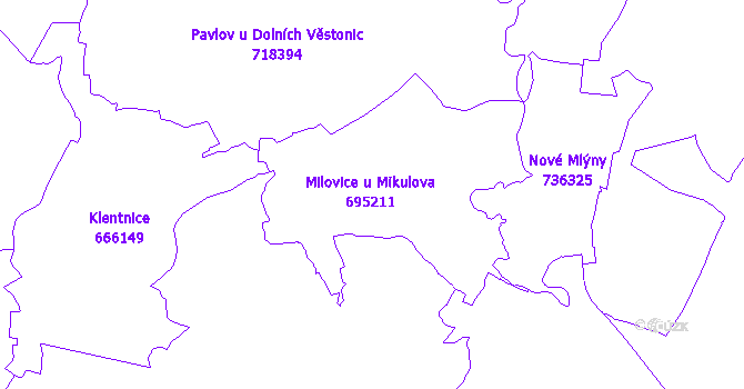 Katastrální mapa Milovice