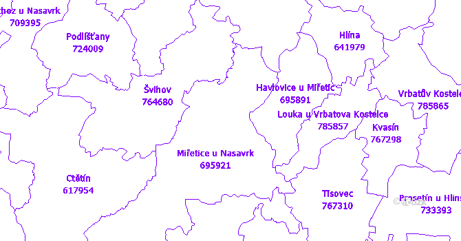 Katastrální mapa Miřetice