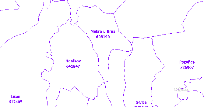 Katastrální mapa Mokrá-Horákov