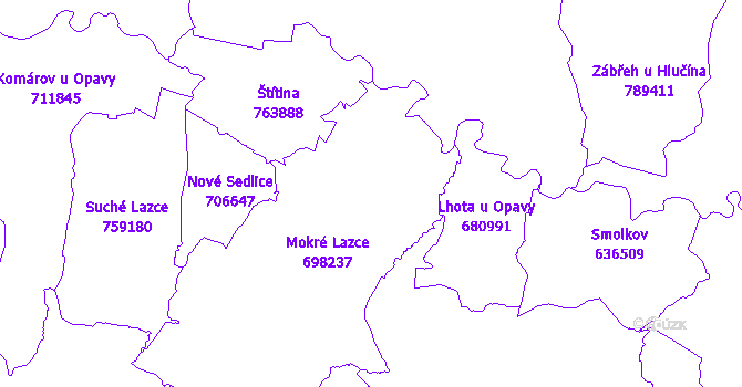 Katastrální mapa Mokré Lazce