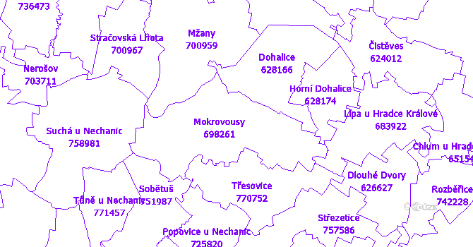 Katastrální mapa Mokrovousy