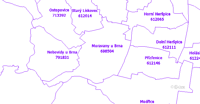 Katastrální mapa Moravany