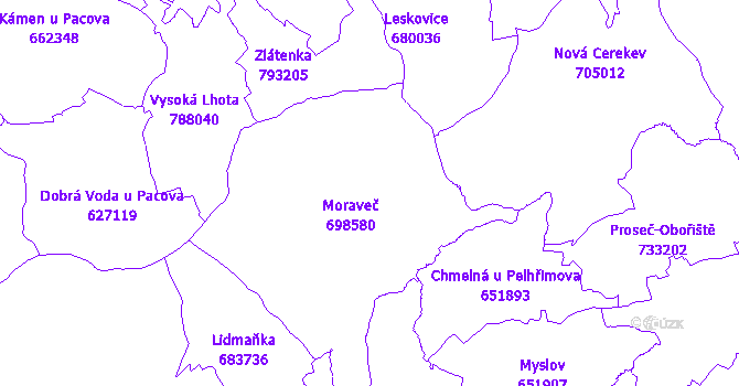 Katastrální mapa Moraveč