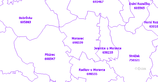 Katastrální mapa Moravec