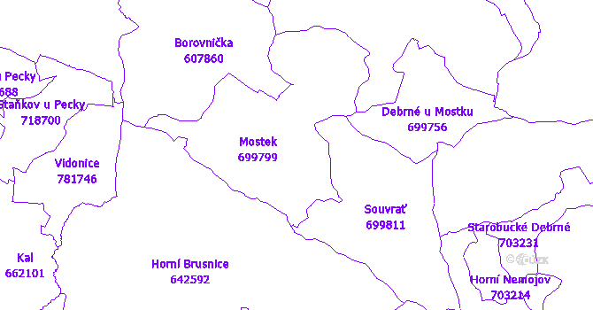 Katastrální mapa Mostek