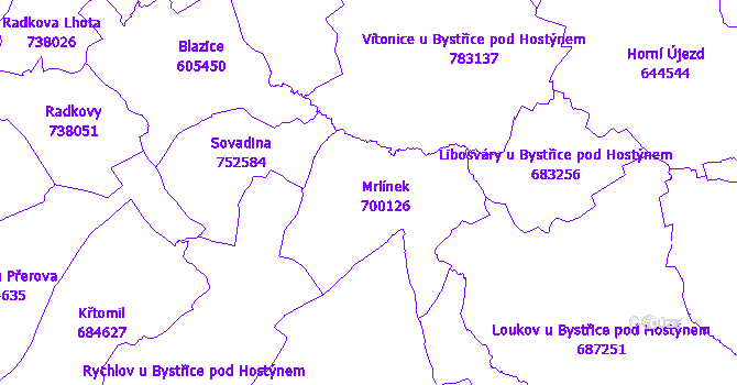 Katastrální mapa Mrlínek