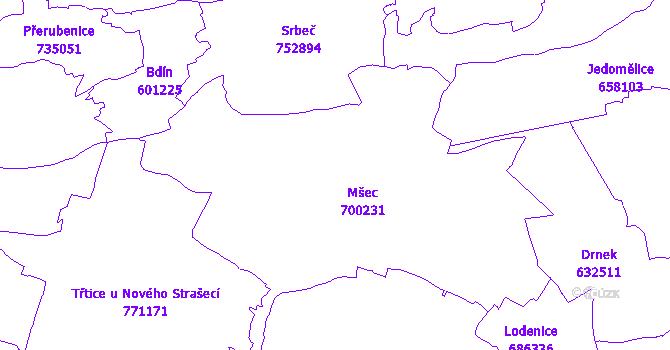 Katastrální mapa Mšec