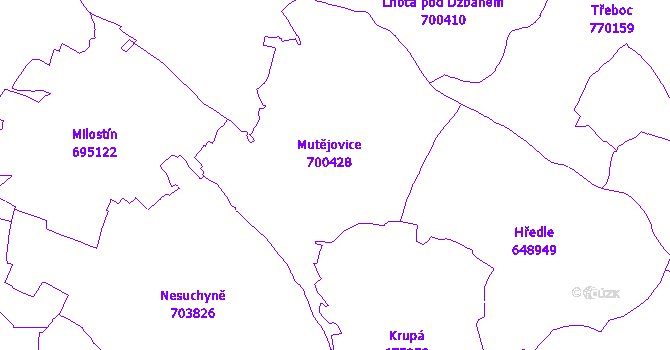 Katastrální mapa Mutějovice