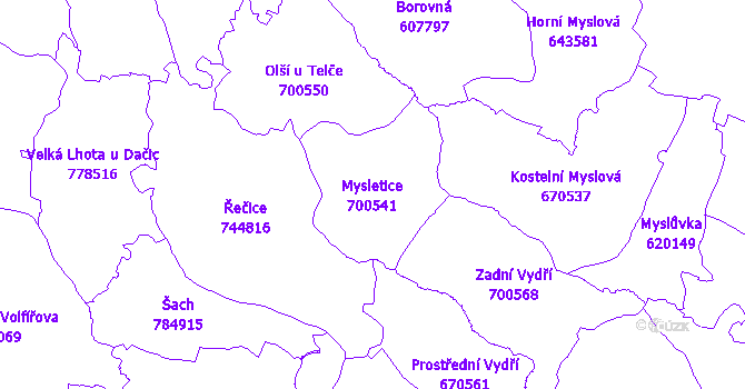 Katastrální mapa Mysletice