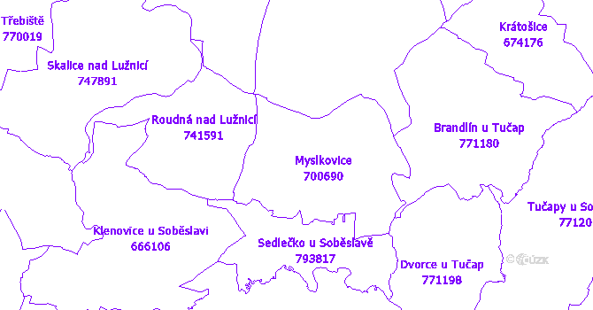 Katastrální mapa Myslkovice