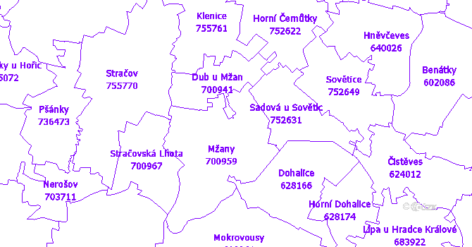 Katastrální mapa Mžany