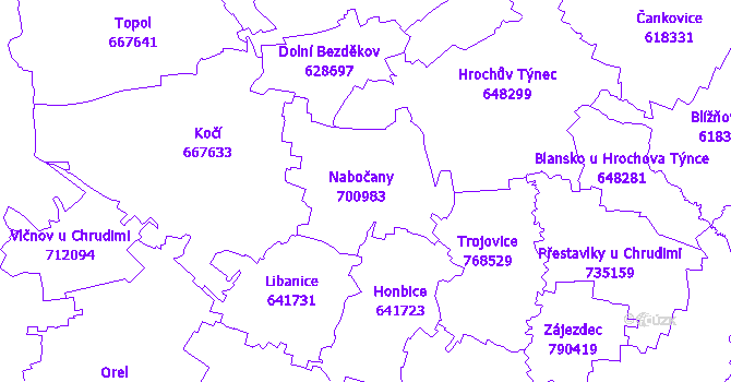 Katastrální mapa Nabočany