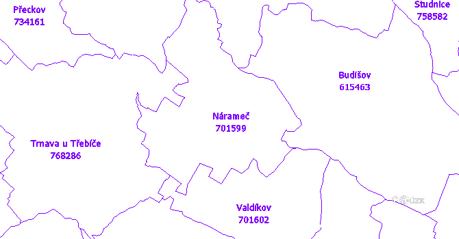 Katastrální mapa Nárameč