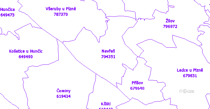Katastrální mapa Nevřeň