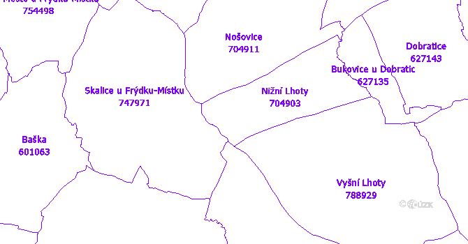 Katastrální mapa Nižní Lhoty