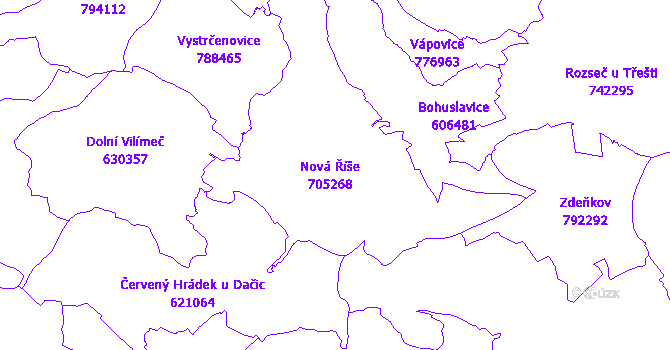 Katastrální mapa Nová Říše