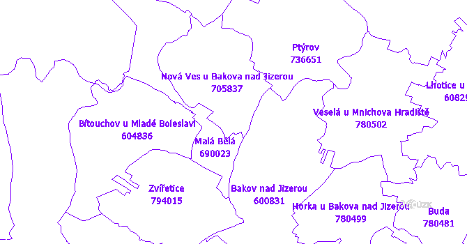 Katastrální mapa Nová Ves u Bakova
