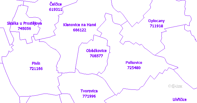 Katastrální mapa Obědkovice