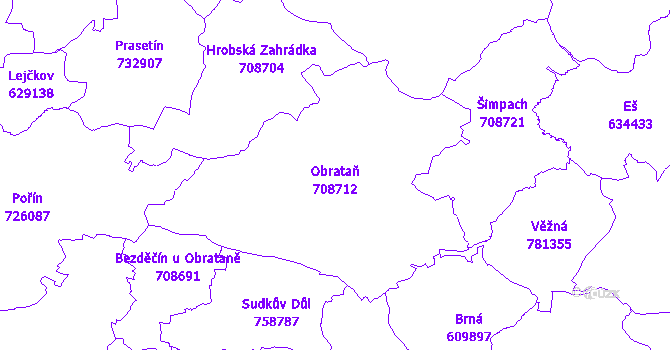 Katastrální mapa Obrataň