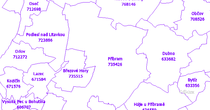 Katastrální mapa Příbram