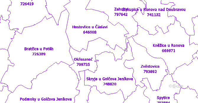 Katastrální mapa Okřesaneč