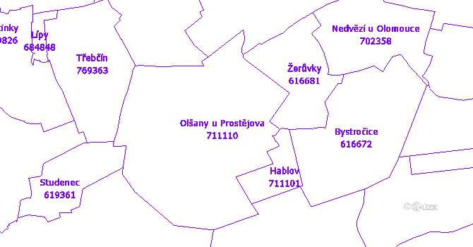 Katastrální mapa Olšany u Prostějova