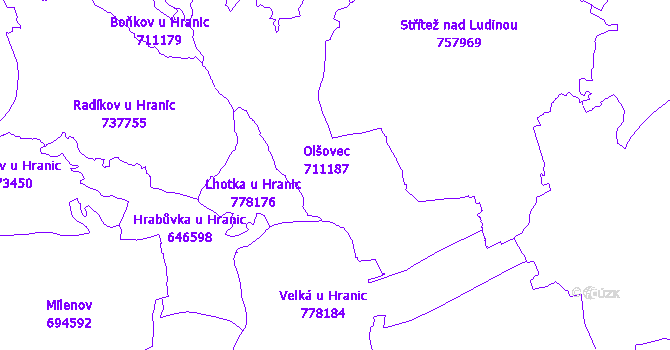 Katastrální mapa Olšovec