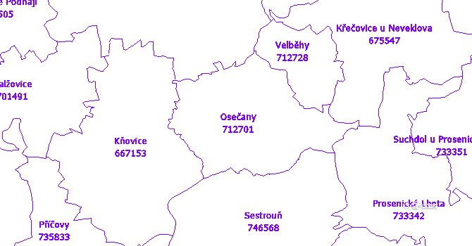 Katastrální mapa Osečany