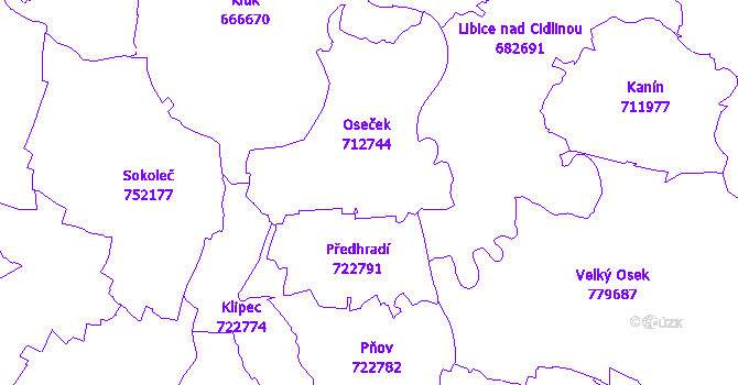 Katastrální mapa Oseček