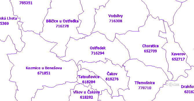 Katastrální mapa Ostředek
