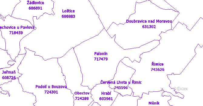 Katastrální mapa Palonín