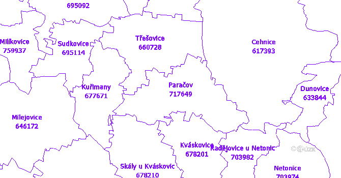 Katastrální mapa Paračov