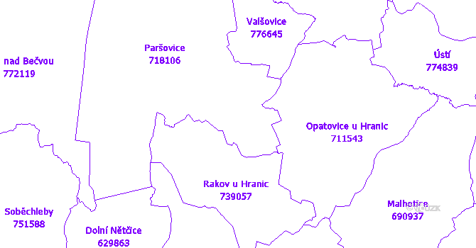 Katastrální mapa Paršovice