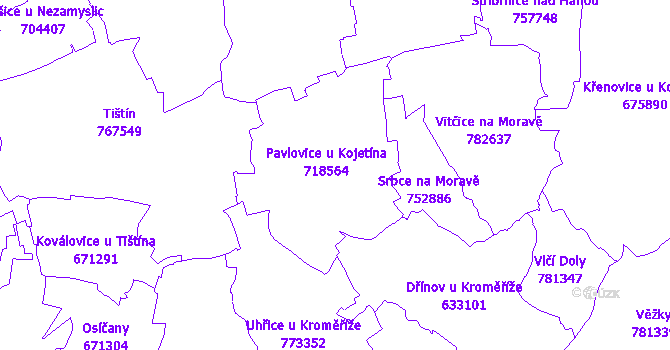 Katastrální mapa Pavlovice u Kojetína