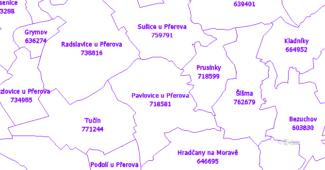 Katastrální mapa Pavlovice u Přerova