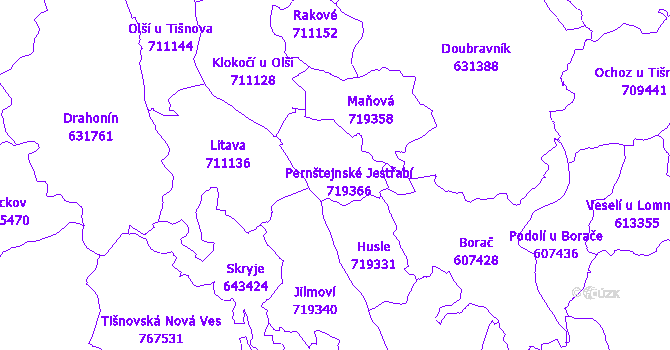 Katastrální mapa Pernštejnské Jestřabí