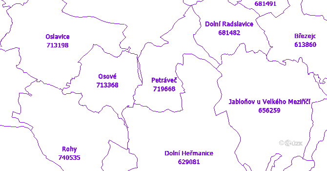 Katastrální mapa Petráveč