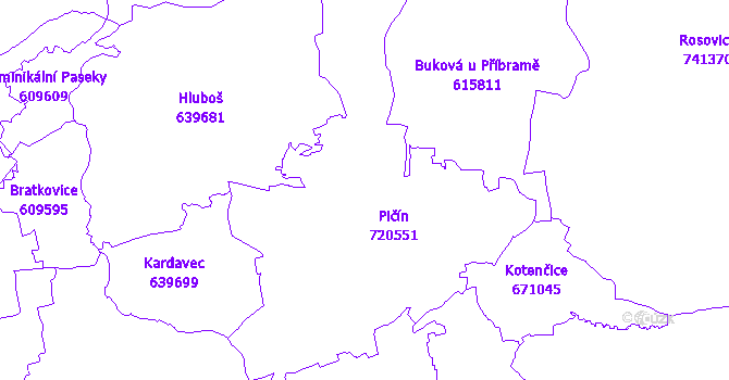 Katastrální mapa Pičín