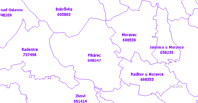 Katastrální mapa Pikárec
