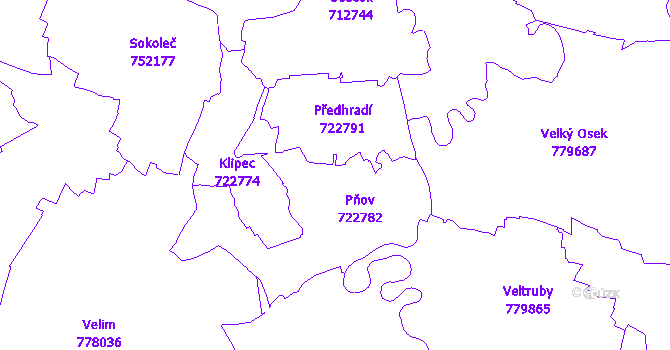 Katastrální mapa Pňov-Předhradí