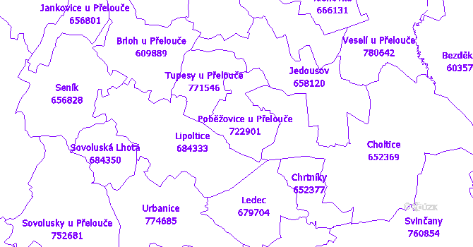 Katastrální mapa Poběžovice u Přelouče