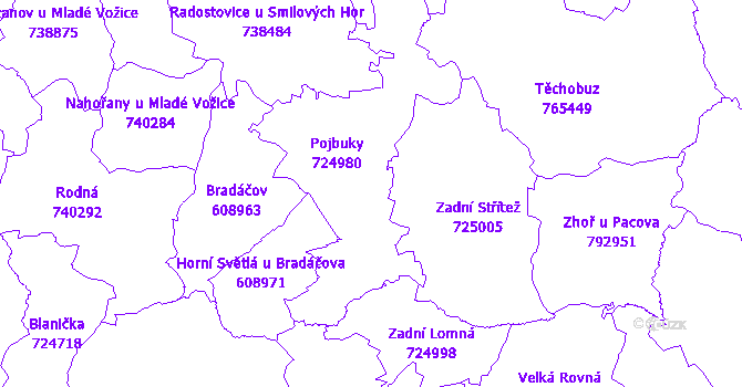 Katastrální mapa Pojbuky