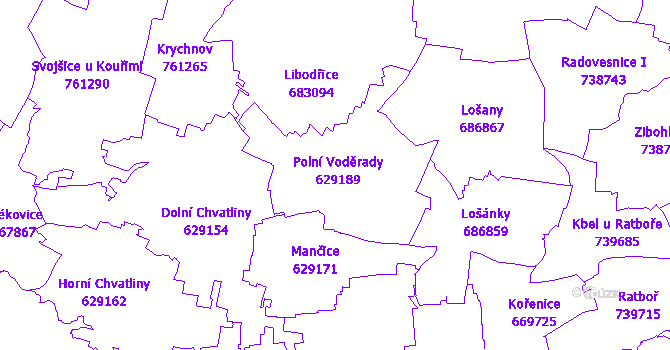 Katastrální mapa Polní Voděrady