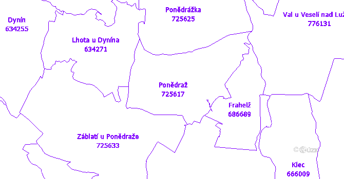 Katastrální mapa Ponědraž
