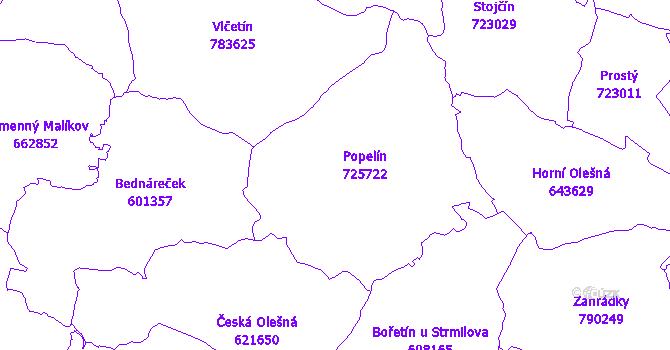 Katastrální mapa Popelín