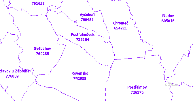 Katastrální mapa Postřelmůvek