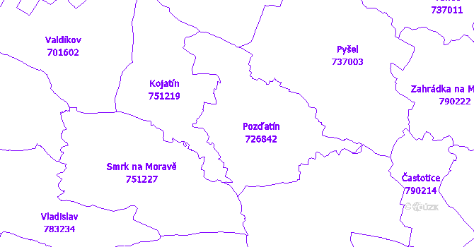 Katastrální mapa Pozďatín
