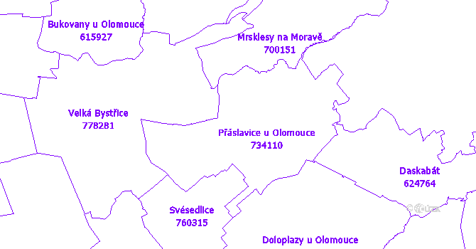 Katastrální mapa Přáslavice