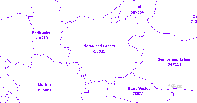 Katastrální mapa Přerov nad Labem