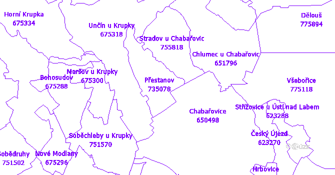 Katastrální mapa Přestanov